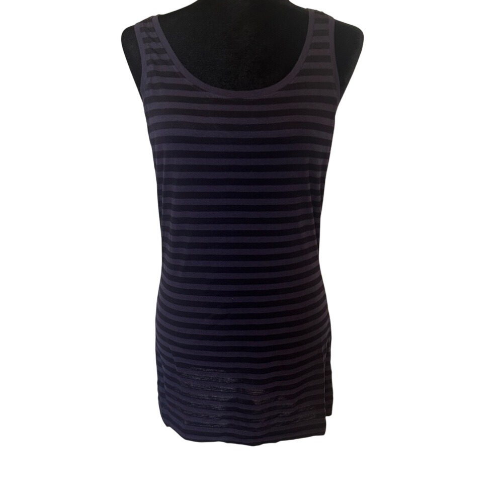 NWT Lands' End Dark Navy‎ Blue Shadow Striped Tank Top Size Small